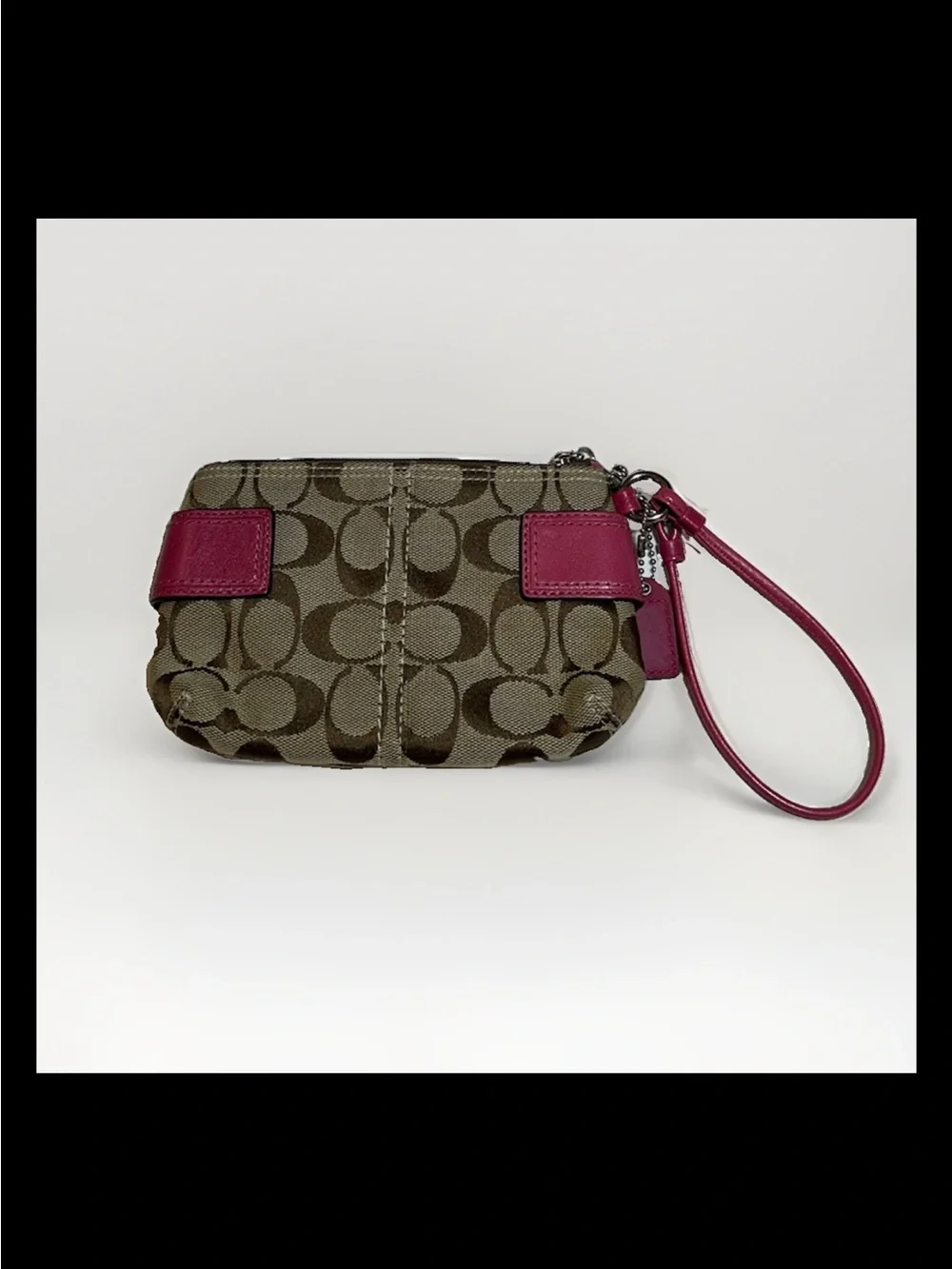 Coach Soho Wristlet Signature Canvas, Hot Pink Leather Trim, Silver Buckles 2004